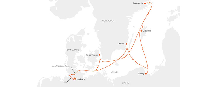 Routenverlauf der HANSEATIC nature der Adventsreise Ostsee „Hyggelig“